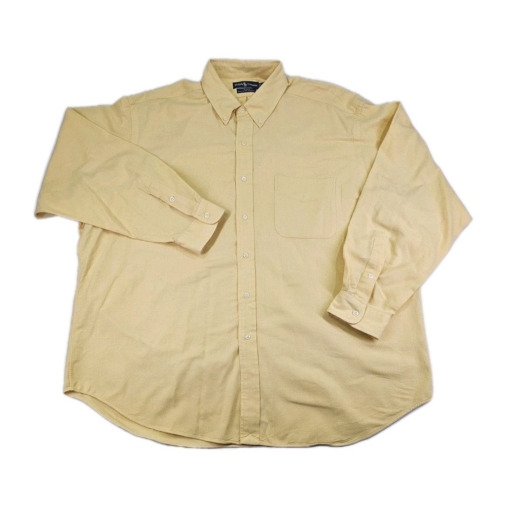 Vintage Polo Ralph‎ Lauren Mens Yellow Blake 20% Wool XXL Chore Button Up Shirt